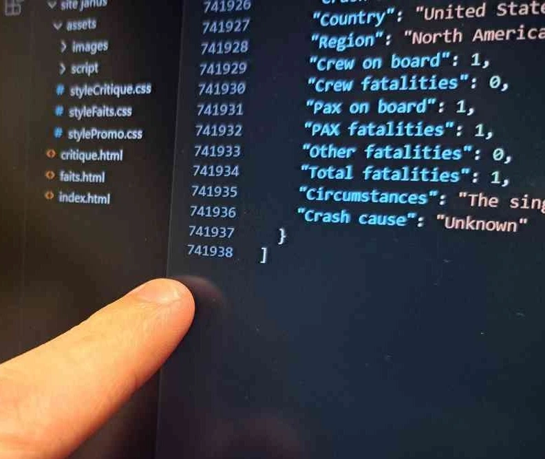 Images montrant le nombre de lignes de code dans le JSON (741 938) avant tout travail de notre part. 