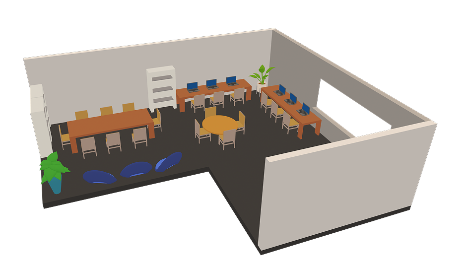 Renu 3D du local réalisé sur le logiciel «Spline 3D».